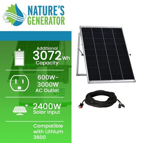 Natures Generator Lithium 3600 Solar Generator With 2 x 100W Monocrystalline Solar Panel - Off Grid Stores