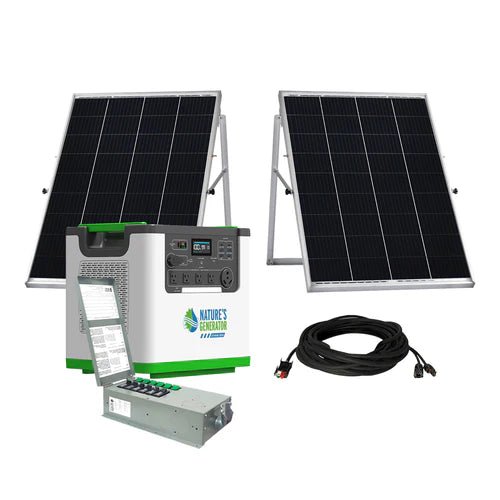 Natures Generator Lithium 3600 With 2 x 100W Monocrystalline Solar Panel + Transfer Switch - Off Grid Stores