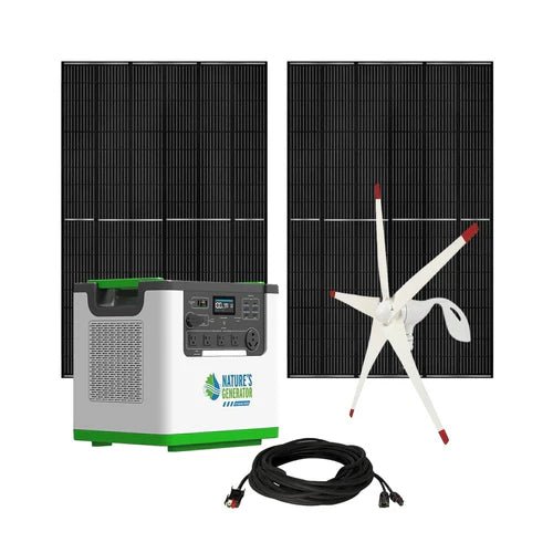 Natures Generator Lithium 3600 With 2 x 410W Monocrystalline Solar Panel + Wind Turbine - Off Grid Stores