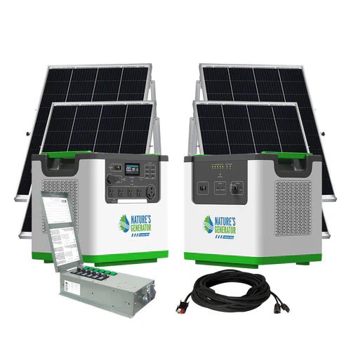 Natures Generator Lithium 3600 With Power Pod + 4 x 100W Monocrystalline Solar Panel + Transfer Switch - Off Grid Stores