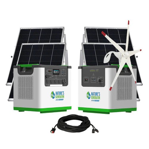 Natures Generator Lithium 3600 With Power Pod + 4 x 100W Monocrystalline Solar Panel + Wind Turbine - Off Grid Stores