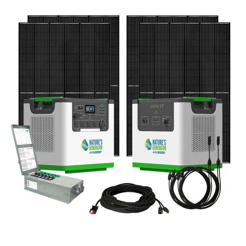 Natures Generator Lithium 3600 With Power Pod + 4 x 410W Monocrystalline Solar Panel + Transfer Switch - Off Grid Stores