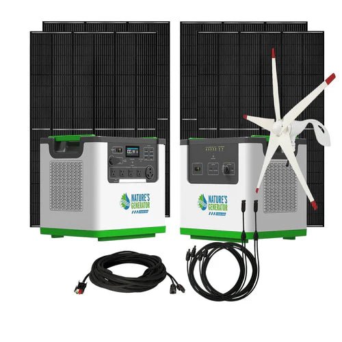 Natures Generator Lithium 3600 With Power Pod + 4 x 410W Monocrystalline Solar Panel + Wind Turbine - Off Grid Stores