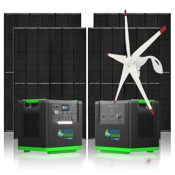 Natures Generator Lithium 6000 Solar Generator With 410W Rigid Solar Panels + Wind Turbine - Off Grid Stores