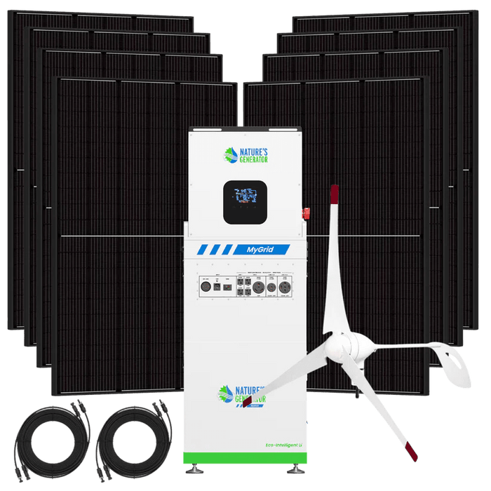 Natures Generator MyGrid 10K + 8 x 410W Rigid Solar Panel + 350W Wind Turbine - Off Grid Stores
