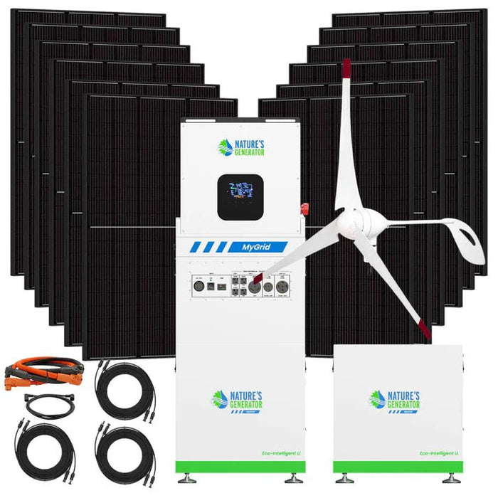 Natures Generator MyGrid 10K + Solar Battery + 12 x 410W Rigid Solar Panel + 350W Wind Turbine - Off Grid Stores