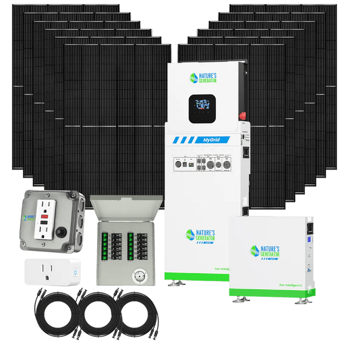 Natures Generator MyGrid 10k + Solar Battery + 12 x 410W Rigid Solar Panels + 50A Manual Transfer Switch + GFCI Box + Smart Plug - Off Grid Stores