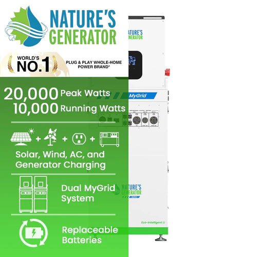 Natures Generator MyGrid 10K Whole Home Generator With Solar Battery - Off Grid Stores