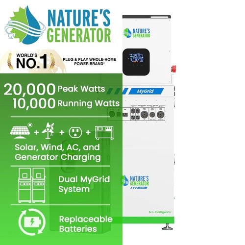 Natures Generator MyGrid 10K With Solar Battery + 8 x 410W Rigid Solar Panels + 50A Automatic Transfer Switch - Off Grid Stores