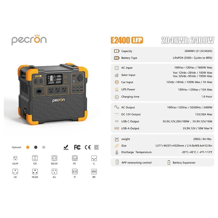 Pecron E2400LFP 2400W 2048Wh Portable Power Station - Off Grid Stores