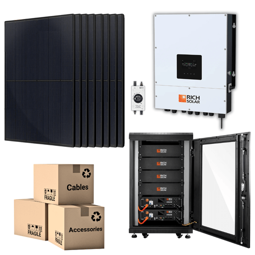 PRO Solar Kit - 48V Battery Bank (10.24kWh - 15.36kWh) + 6kW 120V/240V Hybrid Inverter + 400W Solar Panels - Off Grid Stores