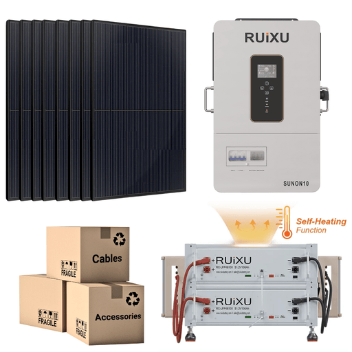 PRO Solar Kit - 48V Self - Heating Battery Bank (10.24kWh - 20.48kWh) + 10kW 120V/240V Hybrid Inverter + 410W Solar Panels - Off Grid Stores