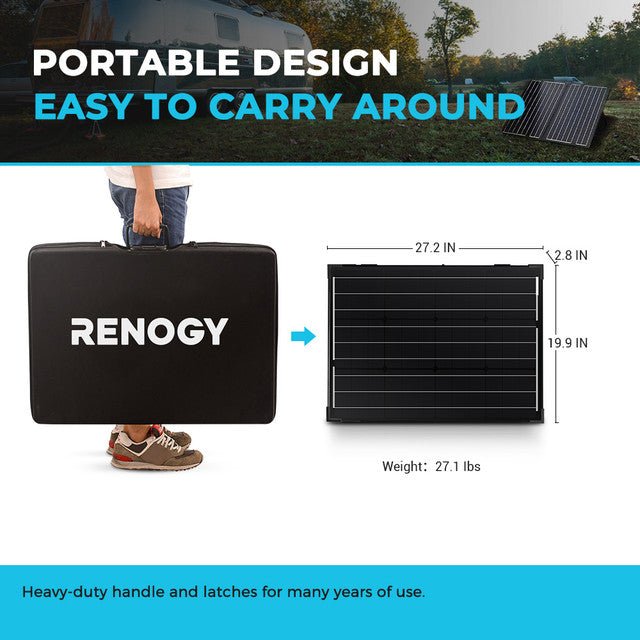 Renogy 100 Watt 12 Volt Monocrystalline Foldable Solar Suitcase with Voyager - Off Grid Stores