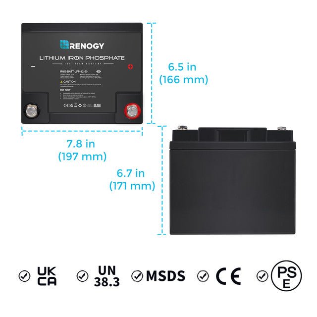 Renogy 12 Volt 50 Ah Lithium Iron Phosphate Battery - Off Grid Stores