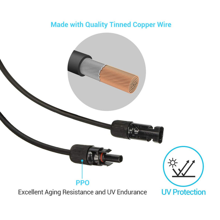 Renogy 12AWG Solar Panel Extension Cable with Male to Female Solar Connectors (Single) - Off Grid Stores
