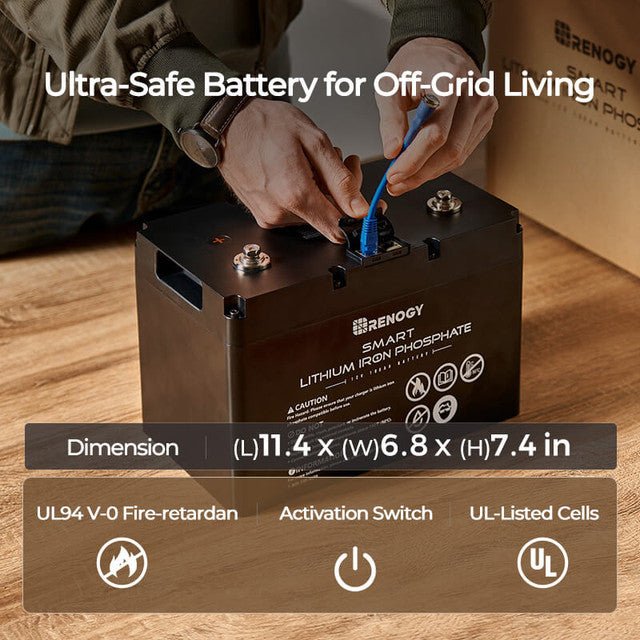 Renogy 12V 100Ah Smart LiFePO4 Lithium Iron Phosphate Battery - Off Grid Stores
