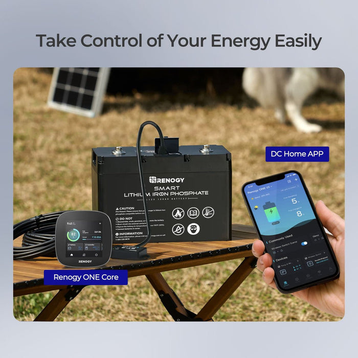 Renogy 12V 100Ah Smart Lithium Iron Phosphate Battery & BT - 2 & Renogy ONE Core - Off Grid Stores