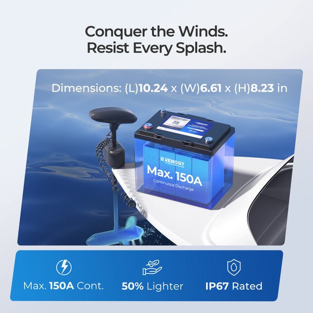 Renogy 12V 100Ah Trolling Motor Lithium Iron Phosphate Battery with Bluetooth - Off Grid Stores