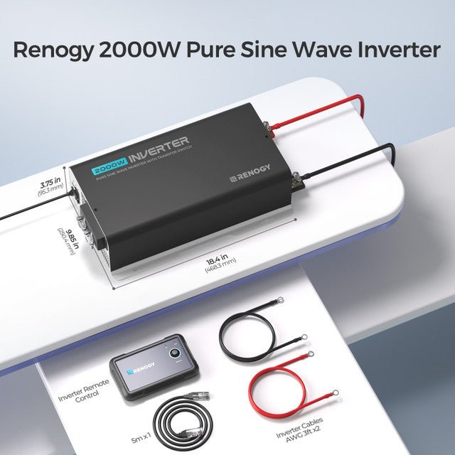 Renogy 2000W 12V Pure Sine Wave Inverter with UPS Transfer Switch and Built - in Bluetooth - Off Grid Stores