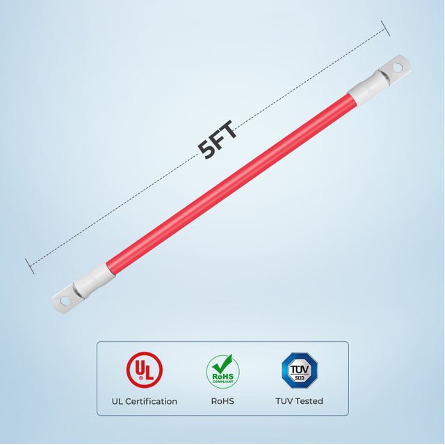 Renogy 3/0AWG 5ft ANL Fuse Cable with Double Ring Terminals for 5/16 in Lugs - Off Grid Stores