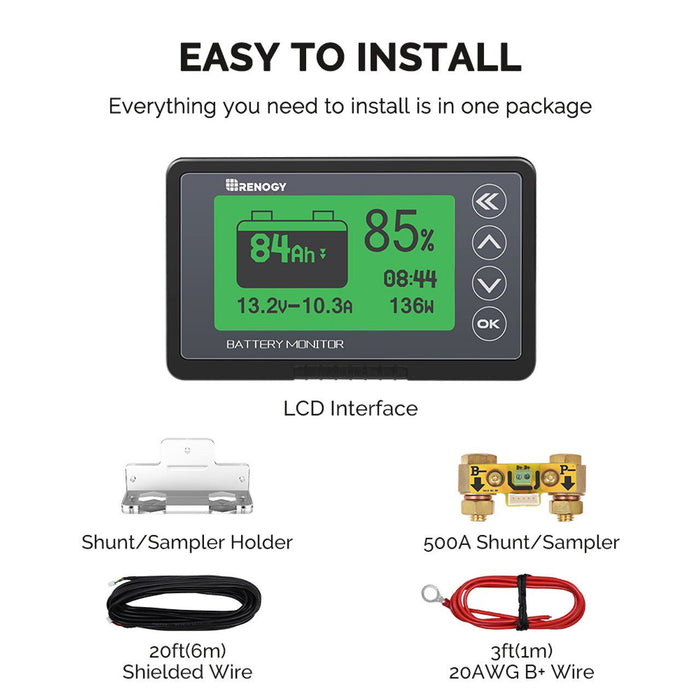 Renogy 500A Battery Monitor With Shunt - Off Grid Stores