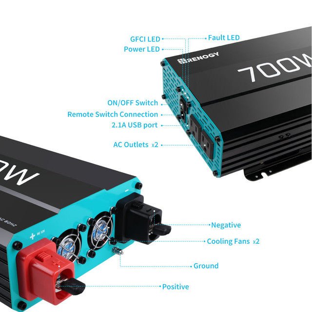 Renogy 700W 12V Pure Sine Wave Inverter - Off Grid Stores