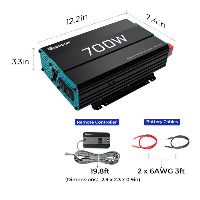 Renogy 700W 12V Pure Sine Wave Inverter - Off Grid Stores