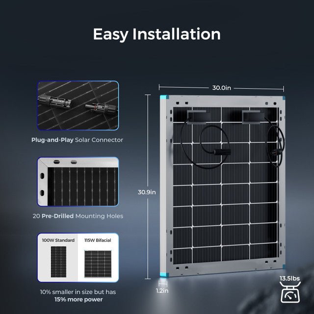 Renogy Bifacial 115 Watt 12 Volt Monocrystalline Solar Panel - Off