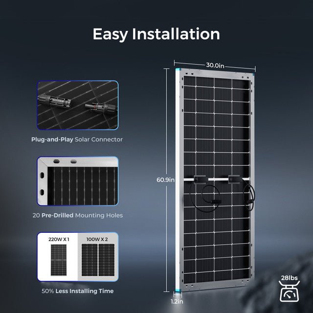 Renogy Bifacial 220 Watt 12 Volt Monocrystalline Solar Panel - Off Grid Stores
