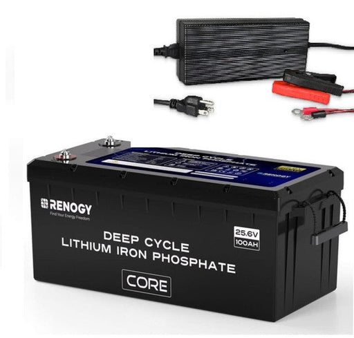 Renogy Core 24V 100Ah Deep Cycle Lithium Iron Phosphate Battery with 24V Battery Charger - Off Grid Stores