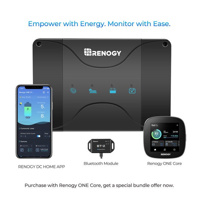 Renogy DCC30S 12V 30A Dual Input DC - DC On - Board Battery Charger with MPPT + Bluetooth Module & Renogy ONE Core - Off Grid Stores