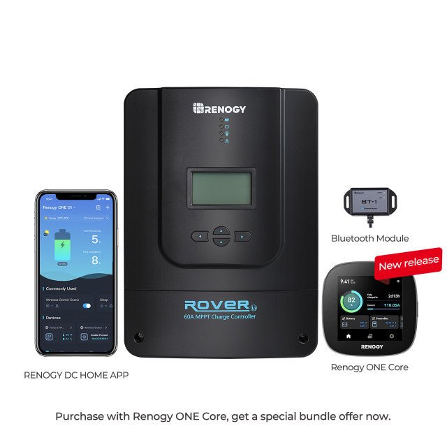 Renogy Rover 60 Amp MPPT Solar Charge Controller & BT - 1 & Renogy ONE Core - Off Grid Stores