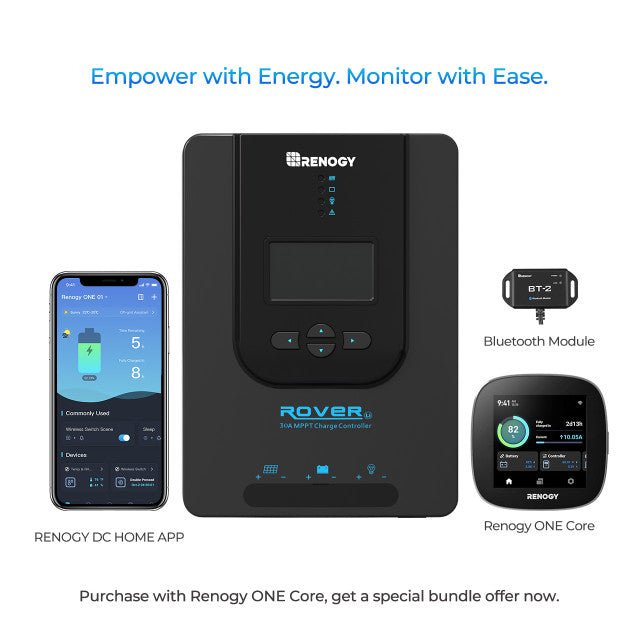 Renogy Rover Li 30 Amp MPPT Solar Charge Controller + Bluetooth Module (G2 Version w/BT2) & Renogy ONE Core - Off Grid Stores