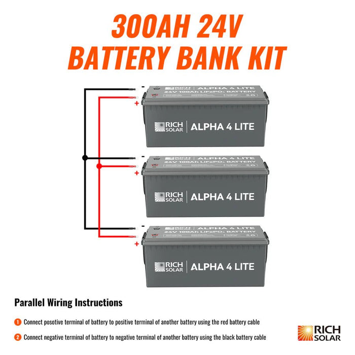 Rich Solar ALPHA 4 LITE 24V 200AH - 800AH LiFePO4 Lithium Battery Bank - Off Grid Stores