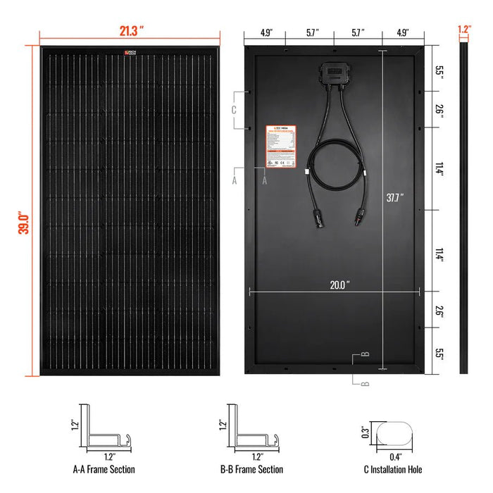 Rich Solar MEGA 100 Watt ONYX Black Monocrystalline Solar Panel - Off Grid Stores