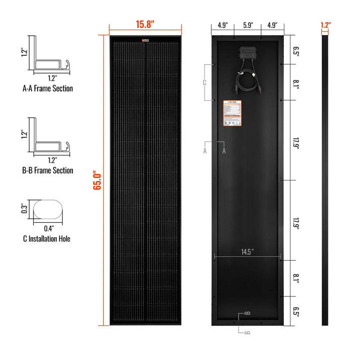 Rich Solar MEGA 130 SLIM ONYX 130W Slim Solar Panel - Off Grid Stores