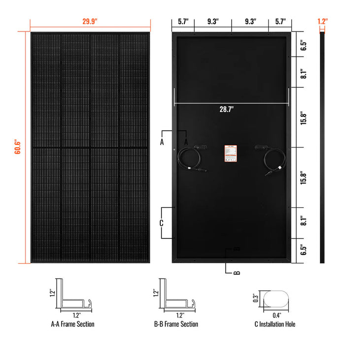 Rich Solar MEGA 250 PRO 250 Watt Monocrystalline Solar Panel UL Certified Black - Off Grid Stores
