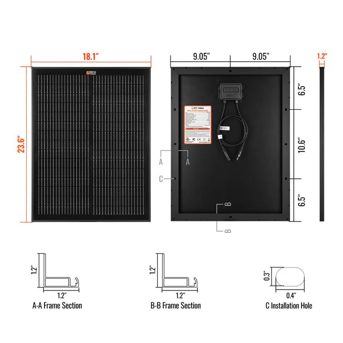 Rich Solar MEGA 50 ONYX 50 Watt Solar Panel - Off Grid Stores