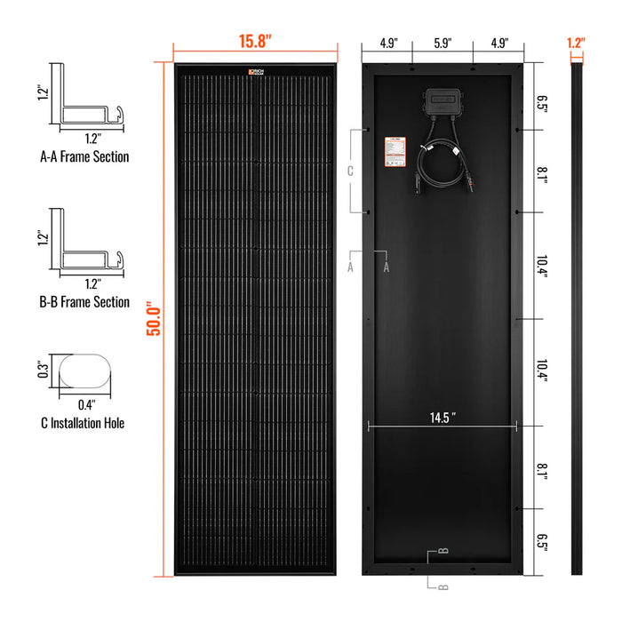 Rich Solar MEGA 100 Watt 12V Slim Monocrystalline Solar Panel