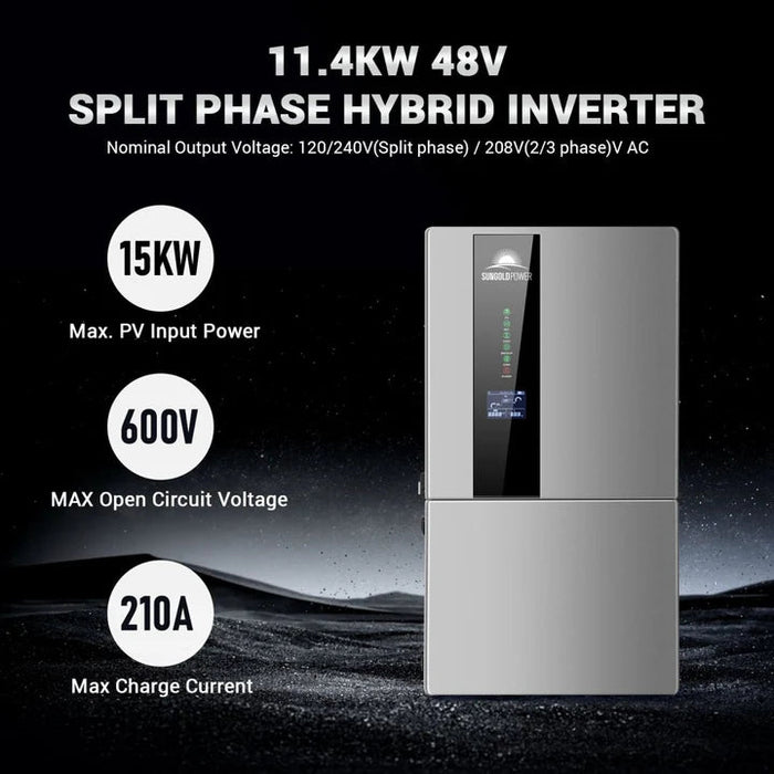 SunGoldPower 11.4KW 48V Split Phase Hybrid Solar Inverter - Off Grid Stores