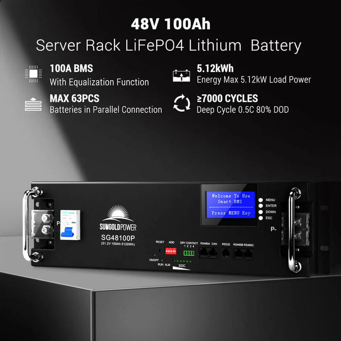 SunGoldPower 48V 100Ah Server Rack LiFePO4 Lithium Battery - Off Grid Stores