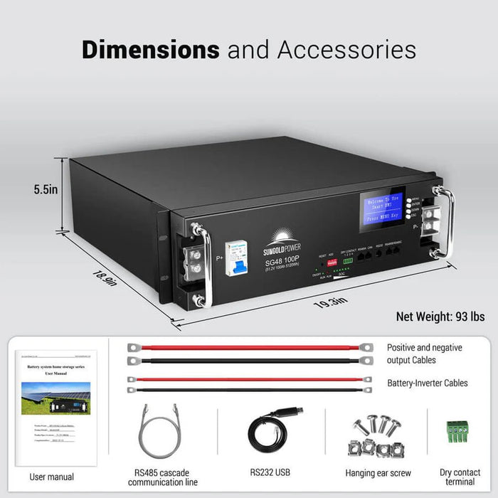 SunGoldPower 48V 100Ah Server Rack LiFePO4 Lithium Battery - Off Grid Stores