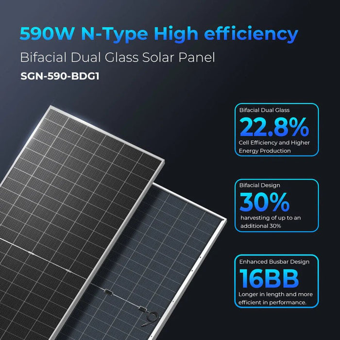 SunGoldPower 590W Bifacial N - Type Monocrystalline Solar Panel - Off Grid Stores