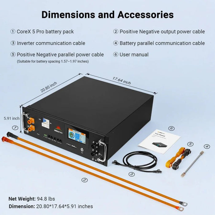 SunGoldPower CoreX 5 Pro Server Rack 48V 100AH Residential Energy Storage Battery Pack - Off Grid Stores