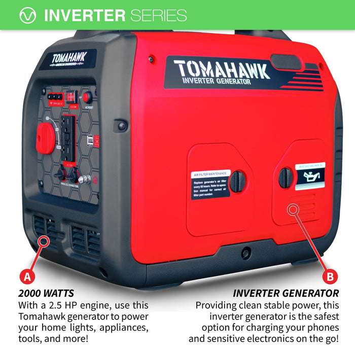 Tomahawk Power 2000 Watt Inverter Generator Super Quiet Portable Gas Power Professional Use - Off Grid Stores