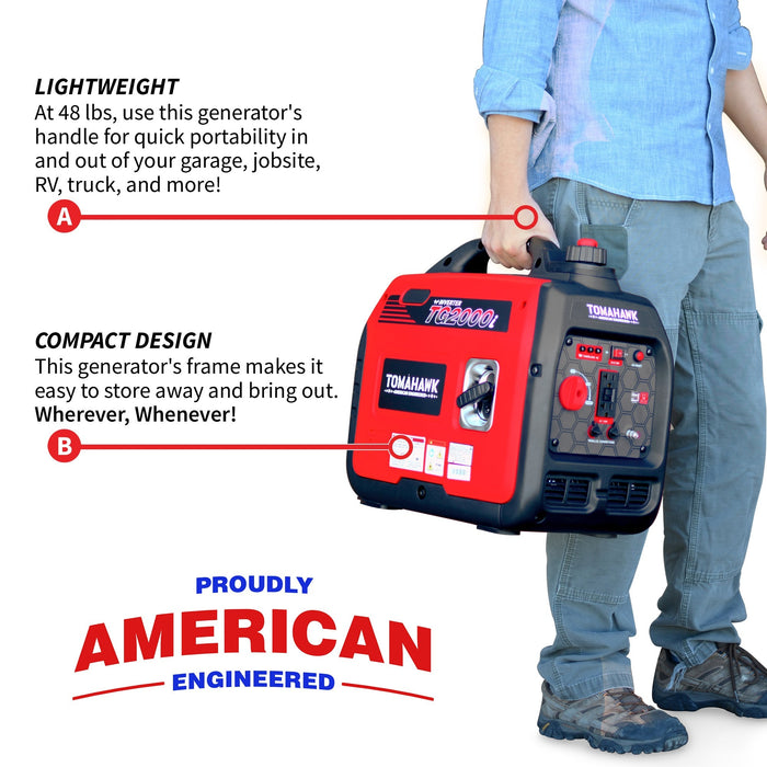 Tomahawk Power 2000 Watt Inverter Generator Super Quiet Portable Gas Power Professional Use - Off Grid Stores