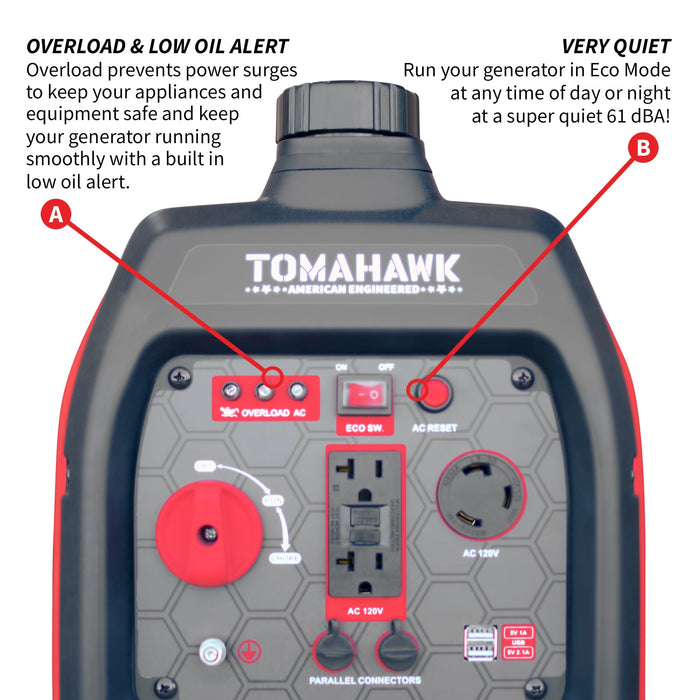 Tomahawk Power 3000 Watt Inverter Generator Super Quiet Portable Gas Power Professional Use - Off Grid Stores