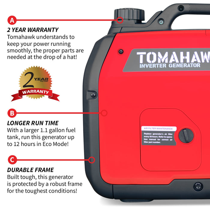 Tomahawk Power 3000 Watt Inverter Generator Super Quiet Portable Gas Power Professional Use - Off Grid Stores