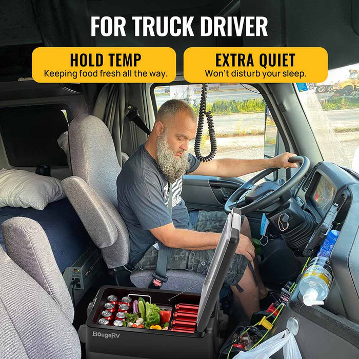 BougeRV 12V 53 Quart (50L) Portable Fridge & 53 Quart Insulated Protective Cover