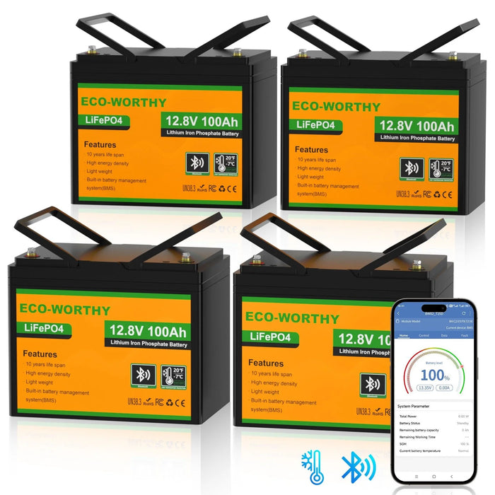 ECO-WORTHY 12V 100Ah Lithium Iron Phosphate Battery With Bluetooth And Low-Temperature Protection - Off Grid Stores